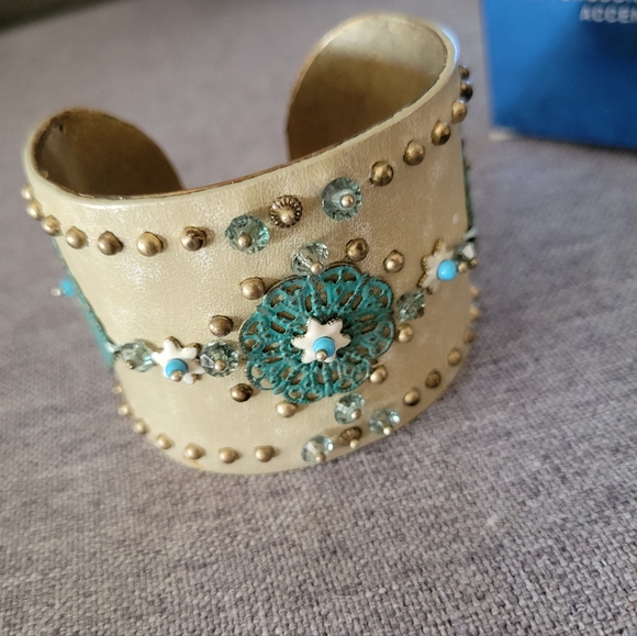 Avon Jewelry - Avon Leather Cuff with Turquoise Accents